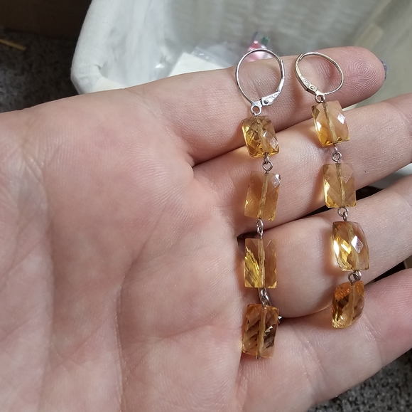 14k white gold checkerboard cut citrine earrings! These are long earrings a litt - Picture 12 of 12